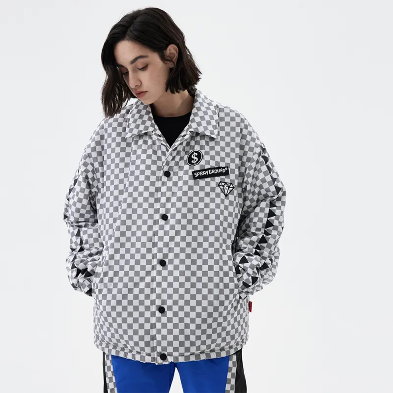 SPRAYGROUND Animal Pattern Letter Checkerboard Lapel Loose Fit Puffer Jacket Unisex-9