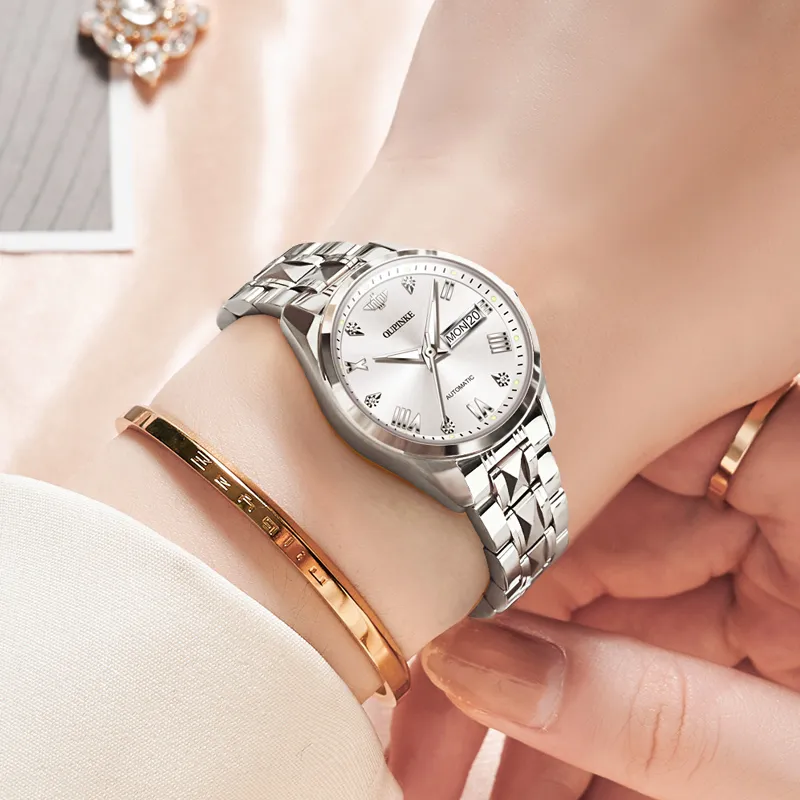 Oupinke Gaias Collection Mechanical Movement Tungsten Steel Strap Watch Women's Watch White Dial-1