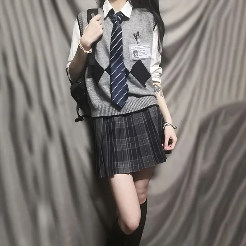 Tokyo Season Casual Short Skirts Women's Carbon Fiber Estate Plaid Skirt-47