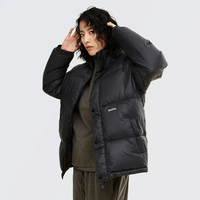 BAGGL Solid Color Stand Collar Loose Fit Thickened Down Jacket Unisex-4