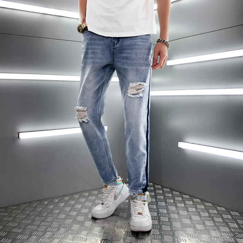 GUKUUL Ripped Pants Jeans Men's Light Blue-6