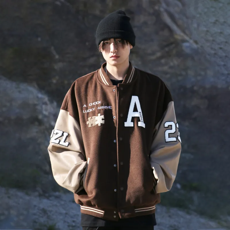 A Chock Baseball Jacket Unisex Coffee-2