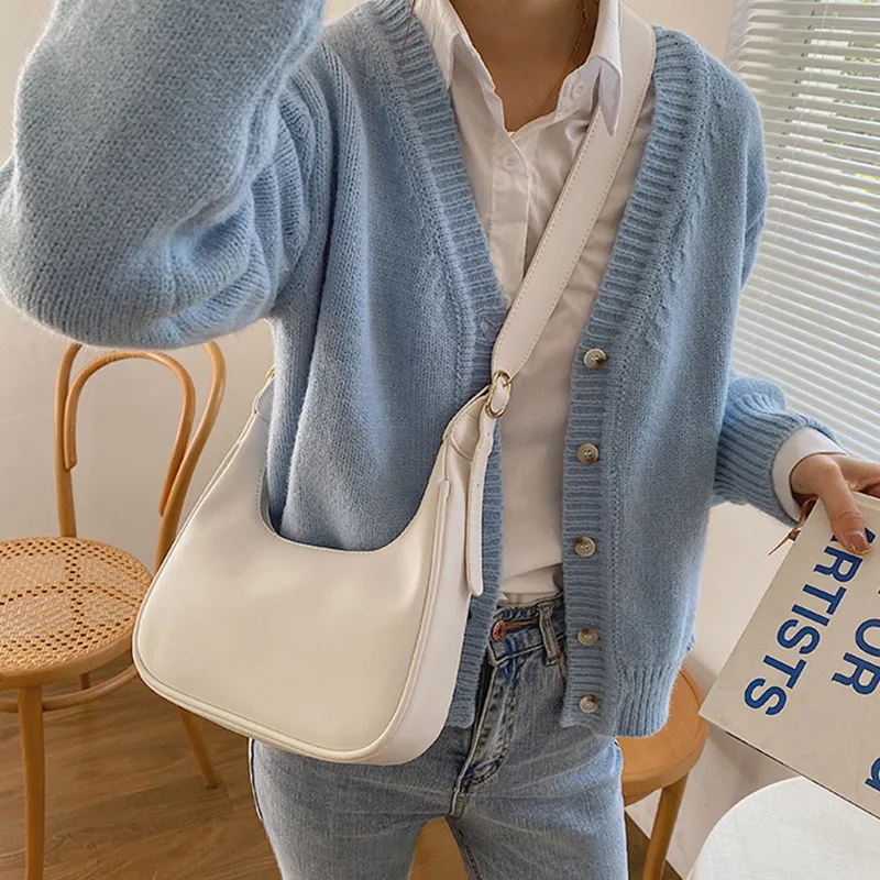 JANE KLAIN Artificial Leather Shoulder Bag Crescent Moon Bag Crossbody Bag Women's White-4