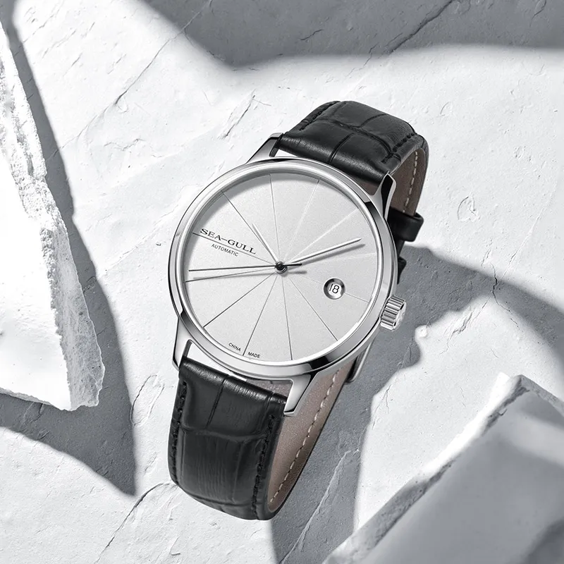 Sea Gull Artist Automatic Mechanical Movement Genuine Leather Strap Watch Men's Watches Gray Dial-4