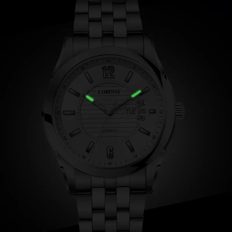 LOBINNI L Automatic Mechanical Movement Genuine Leather Strap Watch Men's Watches Silver Dial-30