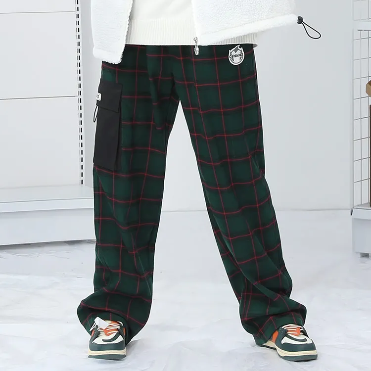GENANX Cargo Pants Unisex Green Plaid-3