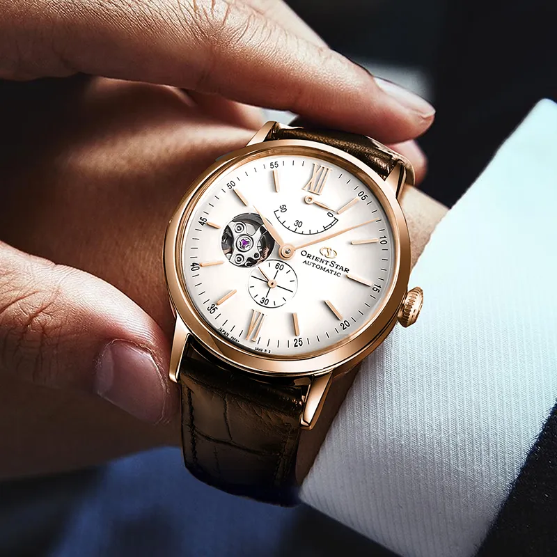 ORIENT STAR Automatic Mechanical Movement Cow Leather Strap Watch Men's Watches White Dial-2
