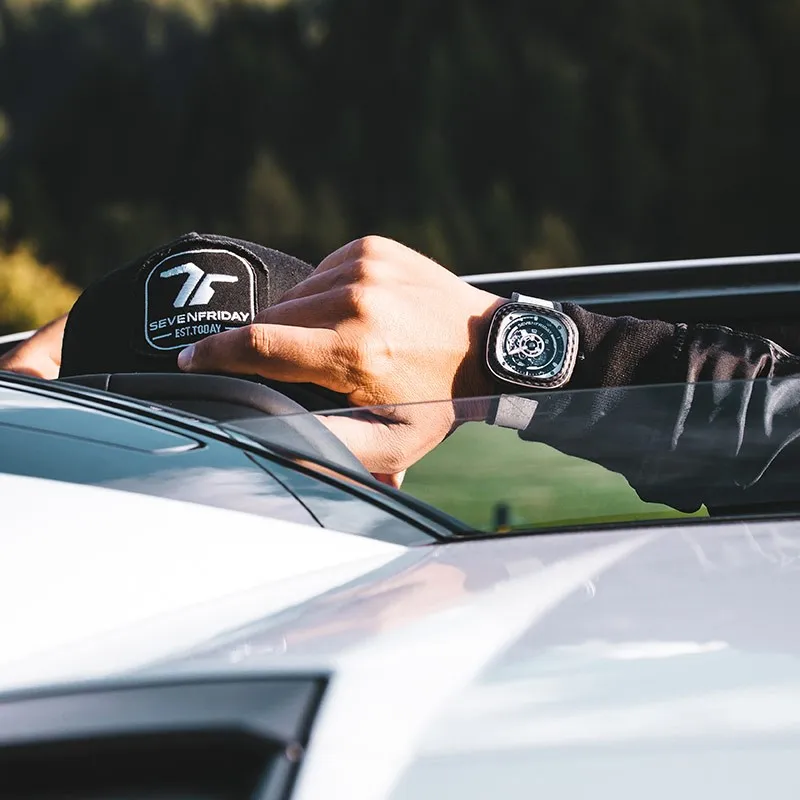 SEVENFRIDAY P Series Automatic Mechanical Movement Unisex Watch Black Dial Stainless Steel Case Cow Leather Strap-2