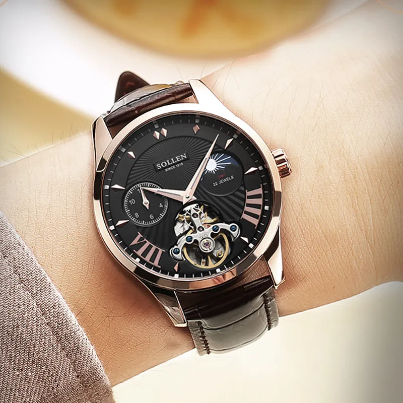 SOLLEN Automatic Mechanical Movement Watch Men's Watches Black Dial SL302-4