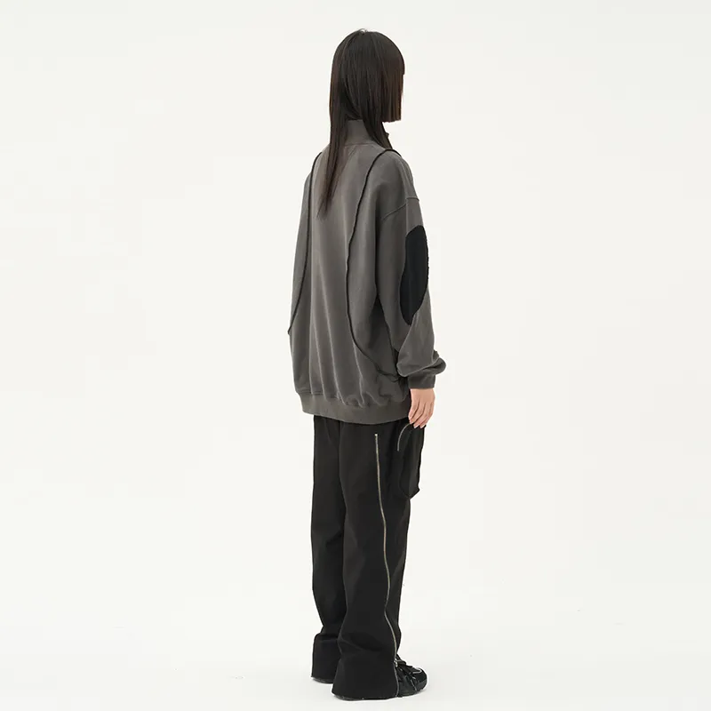 RUNNINWHEEL Stand Collar Loose Fit Regular Sweatshirt Unisex-13