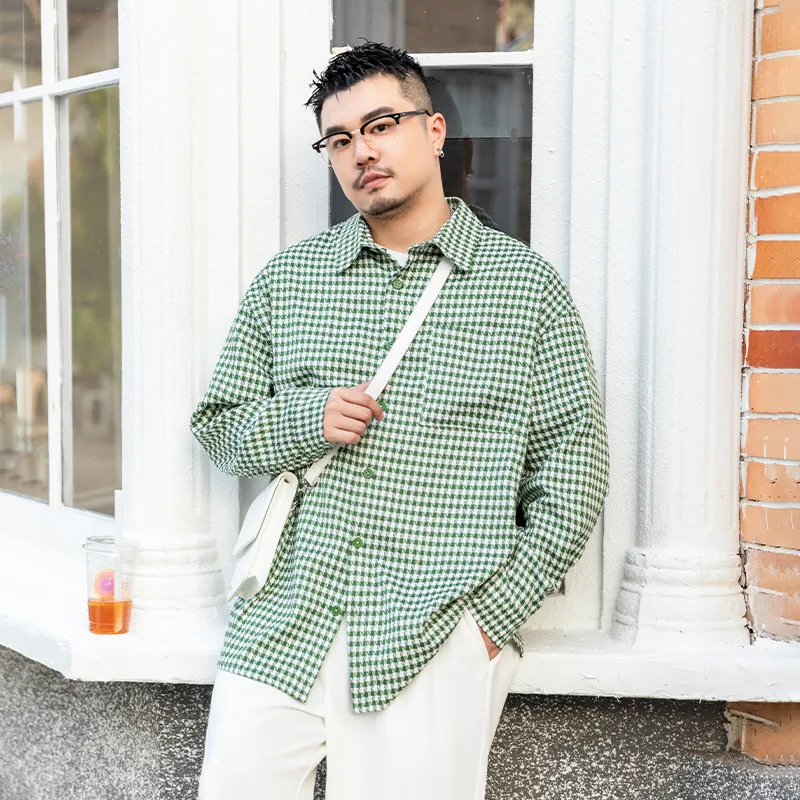 WAYNEXZAVIER Shirts Men Green Plaid-2