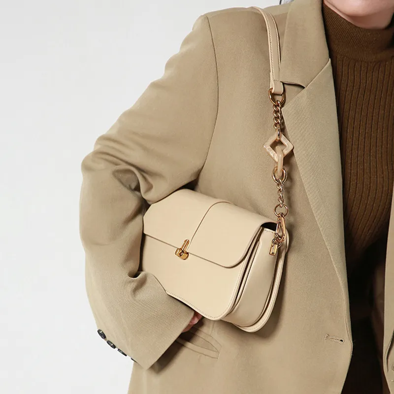 HAWA PU Shoulder Bag Small Square Bag Baguette Bag Crossbody Bag Shoulder Bag Medium Size Women's Black/Ecru/Apricot-9