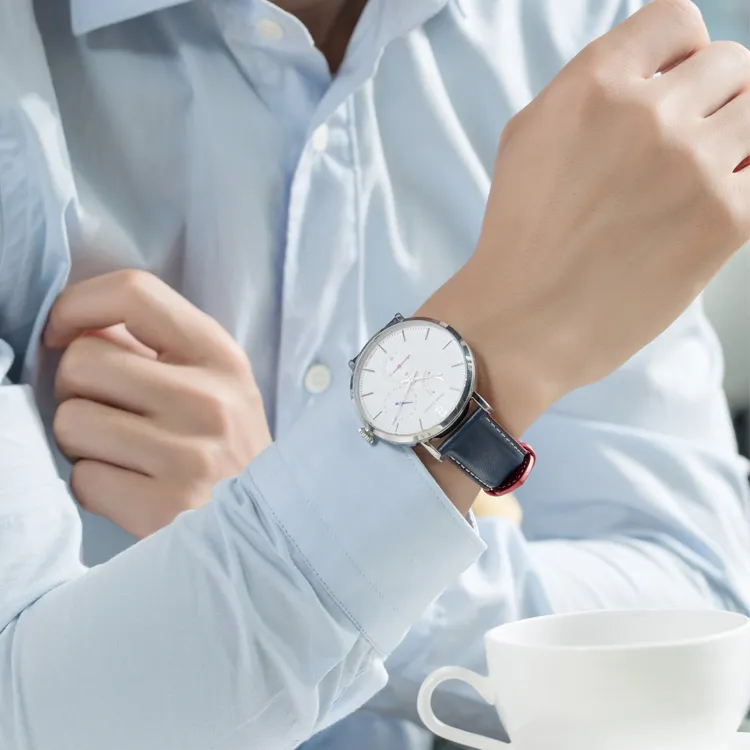 PierreLannier Evidence Collection Wrist Watch Mechanical Movement Genuine Leather Strap White Dial Men's Watches-3