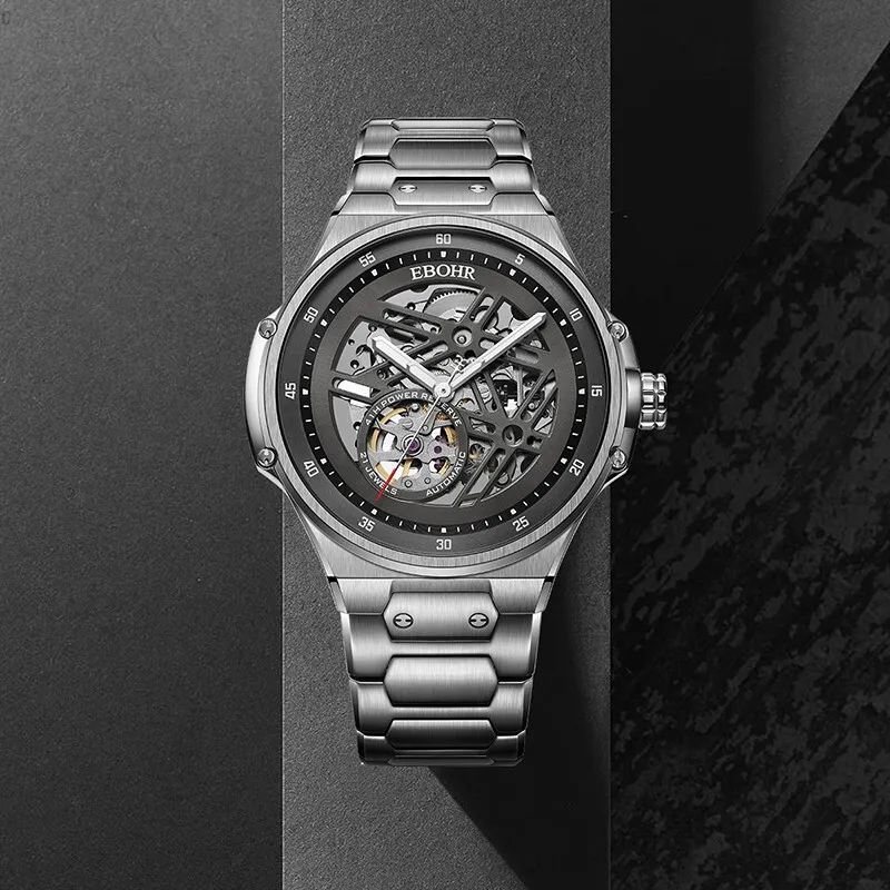 EBOHR Explorer Collection Mechanical Movement Stainless Steel Strap Watch Men's Watches Black Dial 21011216-2