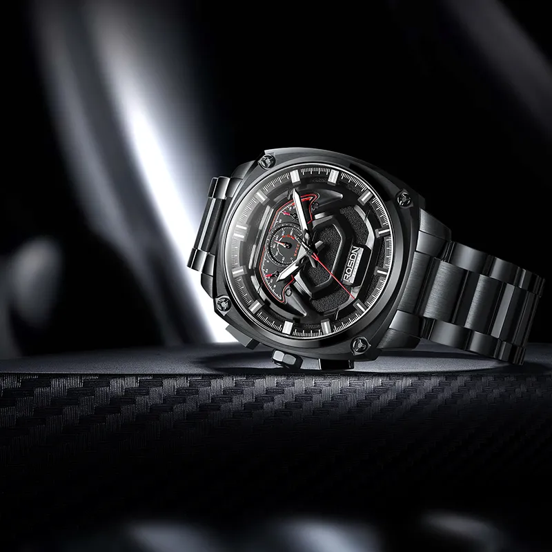 ROSDN Vivobook Automatic Mechanical Movement Silicone Strap Watch Men's Watches Black Dial G3288-16
