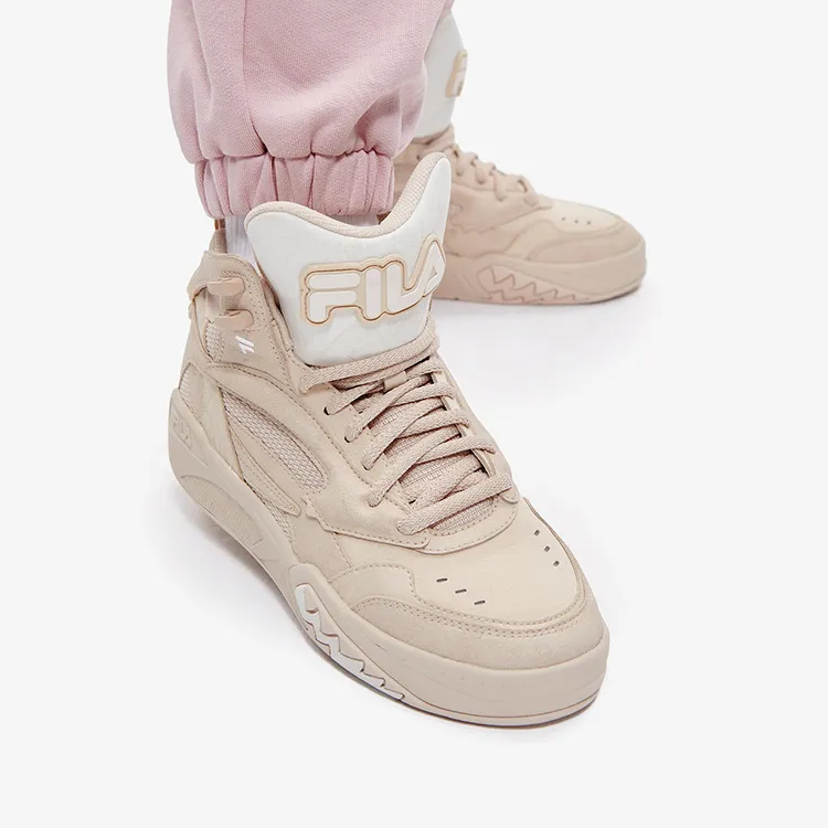 FILA FUSION Desperado We Mid Top Vintage Basketball Shoes Women's Cassava Powder Snow White-6