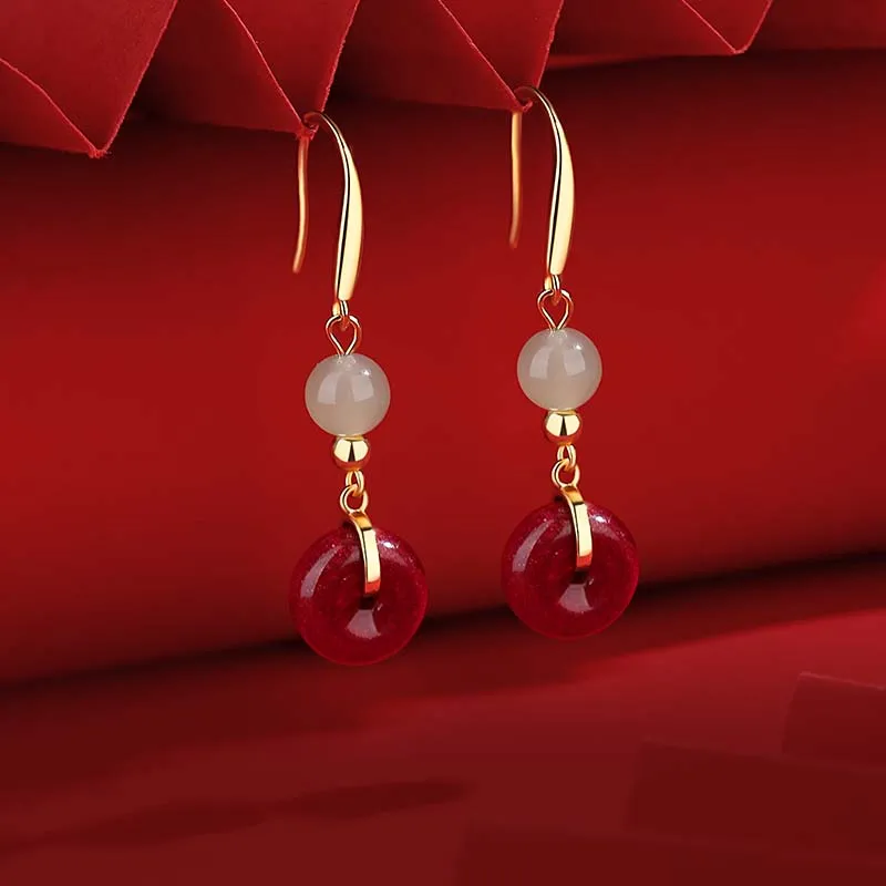 YINCHIE S925 Silver Earrings Women's Pale Greenish White Jade-4
