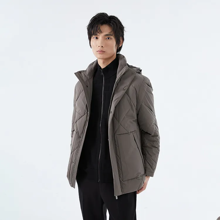 LIU·JO UOMO FW22 Solid Color Hooded Down Jacket Men's Gray-4