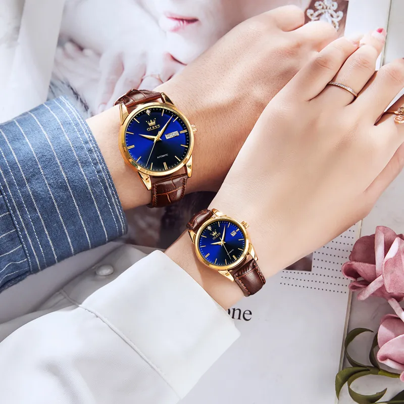 OLEVS Heart to Heart Knot Collection Mechanical Movement Leather Strap Watch Unisex White Dial-11