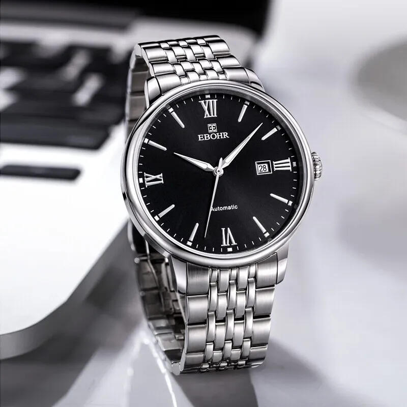 EBOHR Automatic Mechanical Movement Stainless Steel Strap Watch Men's Watches Black Dial 56240115-3