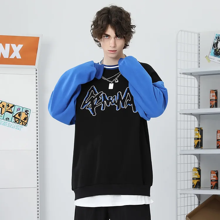 GENANX Sweatshirts Unisex Black Blue-2