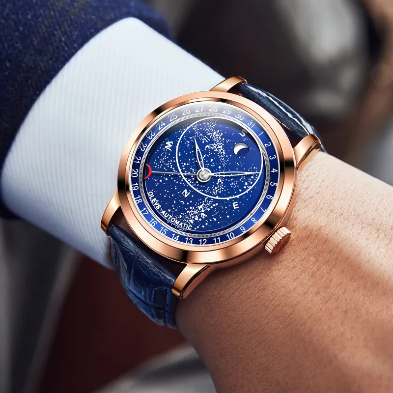 OLEVS Wisdom Series Automatic Mechanical Movement PU Strap Watch Men's Watches Blue Dial-8