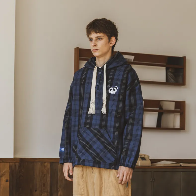 WAYNEXZAVIER Hooded Loose Fit Sweatshirt Men's Blue-3