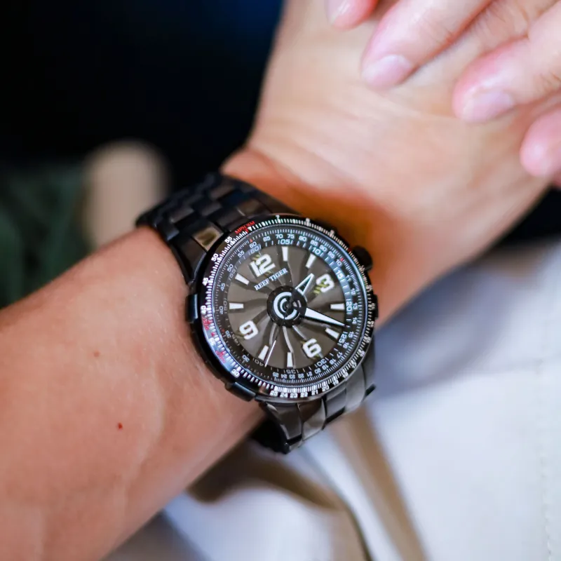 REEF TIGER Aurora Collection Turbine Automatic Mechanical Movement Watch Men's Watches Black Dial RGA3059G H-3