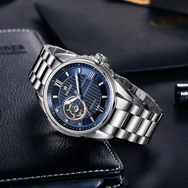 EBOHR Mechanical Movement Stainless Steel Strap Watch Men's Watches Blue Dial 17020111-3