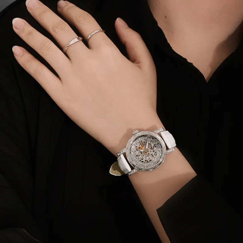 VRQ Athena Series Automatic Mechanical Movement Genuine Leather Strap Watch Women's Watch Cut-Out Dial-7