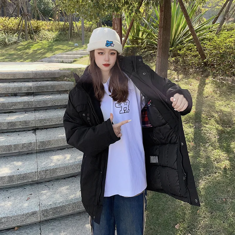 New Business Origin Solid Color Detachable Hood Loose Fit Thickened Mid-Length Puffer Jacket Unisex-2