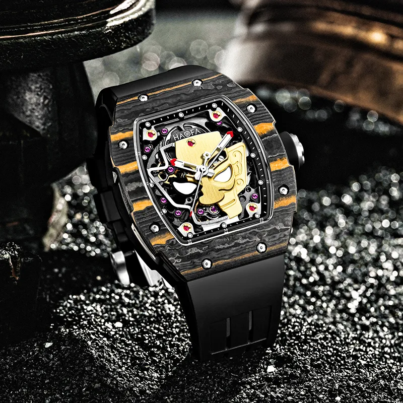 HaofaTourbillon Arknights Series Mechanical Movement Rubber Strap Watch Men's Watches Cut-Out Dial-23