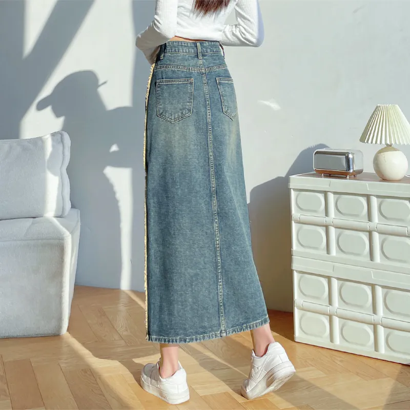 MITUAN Denim Short Skirts Women's Vintage Blue-4