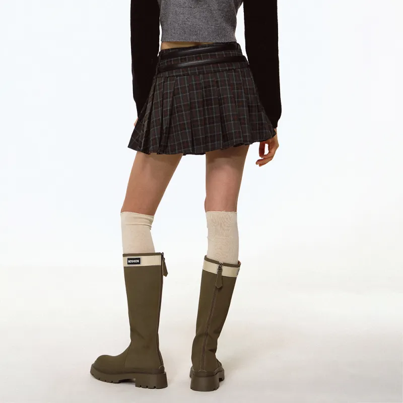 MATCHA STORY College Series Casual Short Skirts Women's Green Plaid-4