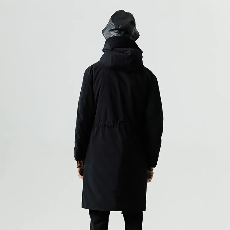 DAVID NAMAN Solid Color Hooded Mid Length Down Jacket Men's Black-4