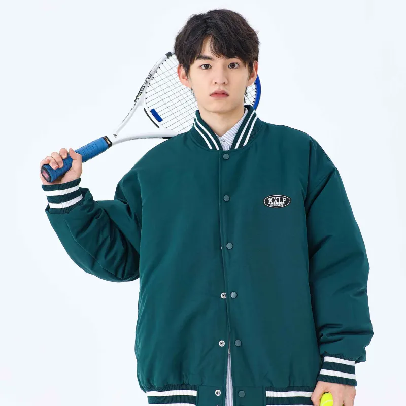KXLFCHN Letter Baseball Collar Loose Fit Puffer Jacket Unisex-7
