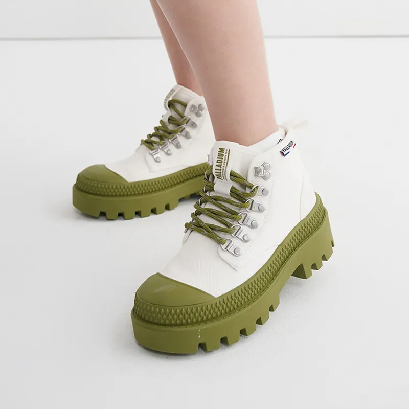 Palladium Pampa Wear Resistant High Top Canvas Shoes Unisex Bright White Green-6
