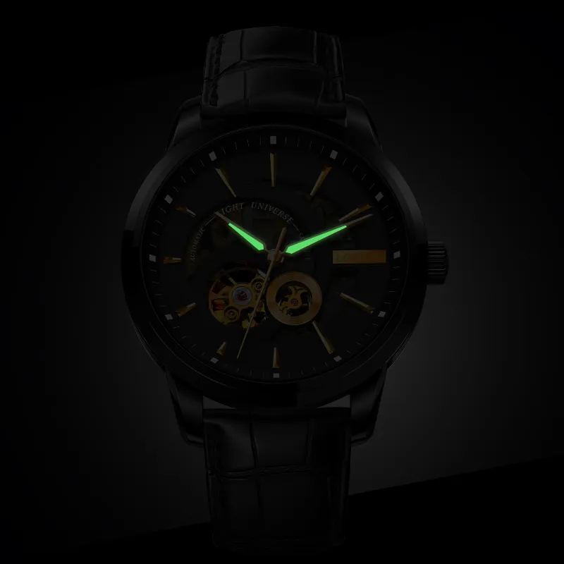 LOBINNI L Automatic Mechanical Movement Genuine Leather Strap Watch Men's Watches Black Dial-7