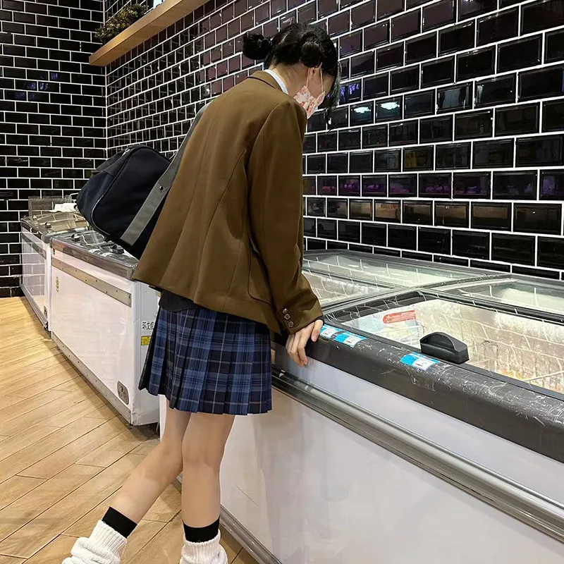 Tokyo Season Casual Short Skirts Women's Whale Fall, Plaid Skirt-43