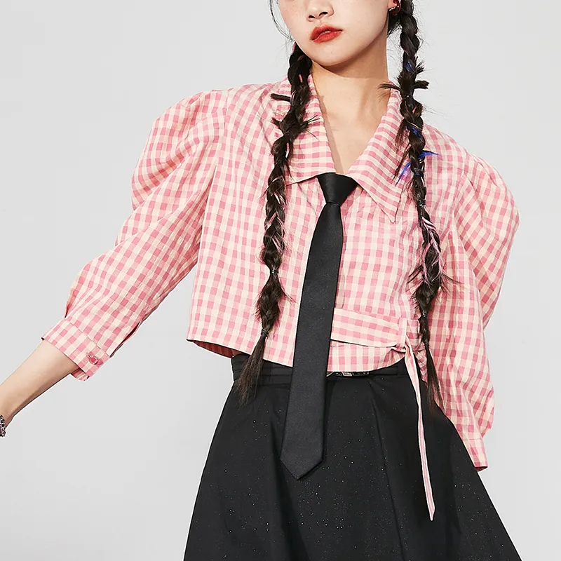 MITUAN Shirts Women's Pink Plaid-3