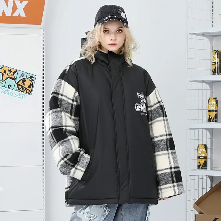 GENANX Letter Hooded Loose Fit Puffer Jacket Unisex Black-4