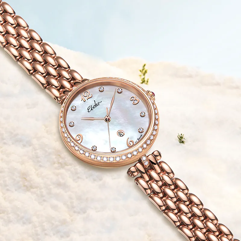 EBOHR Mechanical Movement Stainless Steel Strap Watch Women's Watch Mother-of-Pearl Color Watch Dial-5