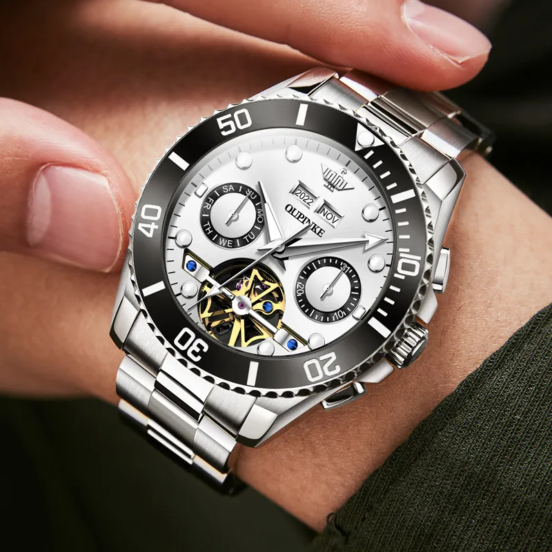 Oupinke Submarine Collection Mechanical Movement Stainless Steel Watchband Watch Men's Watches White Dial-2