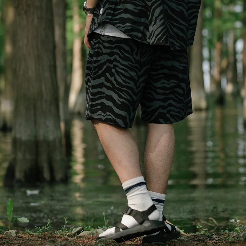 TEKABLU Loose Fit Shorts Men's Tiger Pattern Gray-3