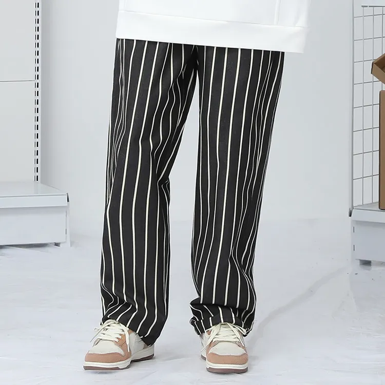 GENANX Casual Pants Unisex Black White Stripes-2