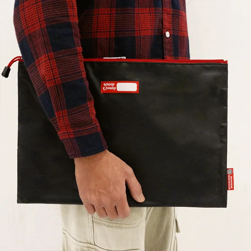Rough Enough Canvas Canvas Bag Storage Bag A4 File Bag File Clutch Large Size Unisex Black-3