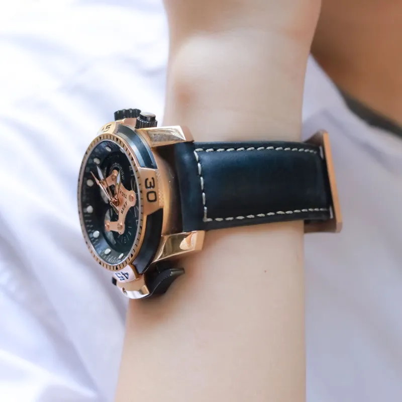 REEF TIGER Mechanical Movement Rubber Band Strap Watch Men's Watches Black Dial-3