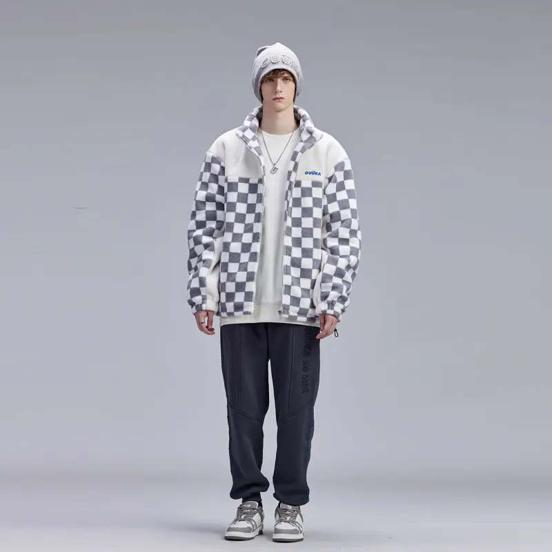 Guuka Velvet Jackets Men Gray Plaid-3