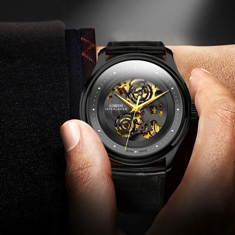 LOBINNI L Automatic Mechanical Movement Genuine Leather Strap Watch Men's Watches Cut-Out Dial-6