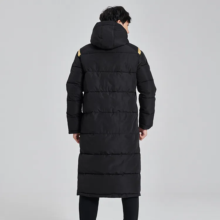 Joma Solid Color Hooded Loose Fit Thickened Long Puffer Jacket Men's Black-3